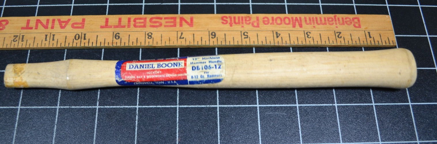DANIEL BOONE - TURNER, DAY & WOOLWORTH HANDLE CO  - 12" MACHINIST  HAMMER HANDLE