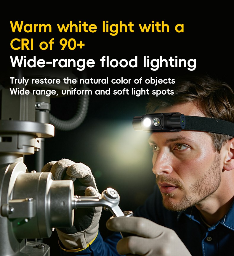 Dual Source Headlamp Warm White &Cool White Light Dimmable Waterproof Head Torch
