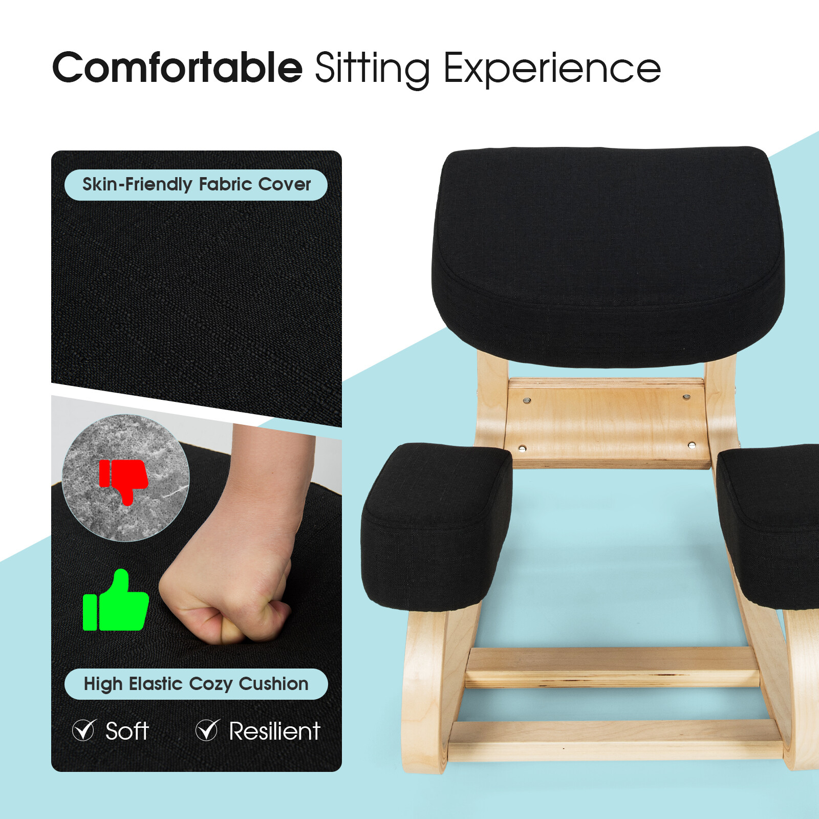 Costway Ergonomic Kneeling Chair Rocking Office Desk Stool Upright Posture Black