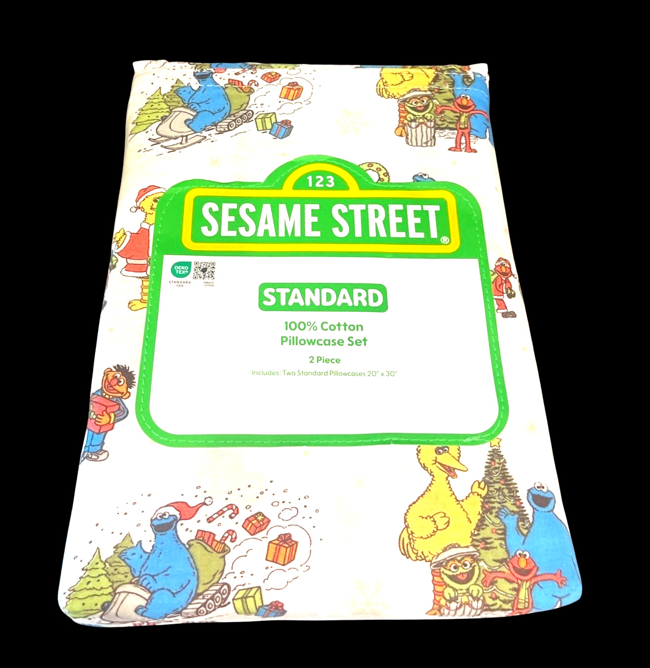 123 Sesame Street 2 Standard Pillowcases  100% Cotton Cookie Monster, Christmas
