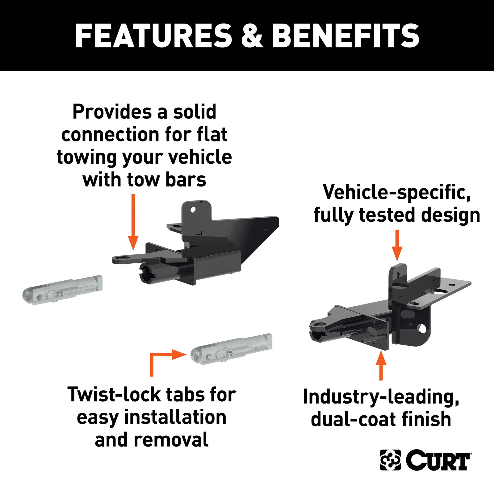 CURT 70154 Custom Tow Bar Base Plate Brackets for Dinghy Towing