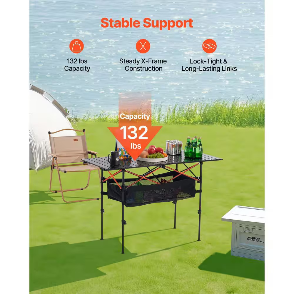 Folding Camping Table Black Portable Roll up Side Tables Aluminum Beach Table wi
