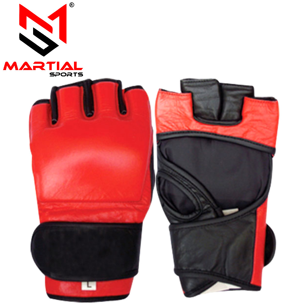 Martial Sports Ultimate MMA Combat Gloves for Grappling in Genuine Leather - Red