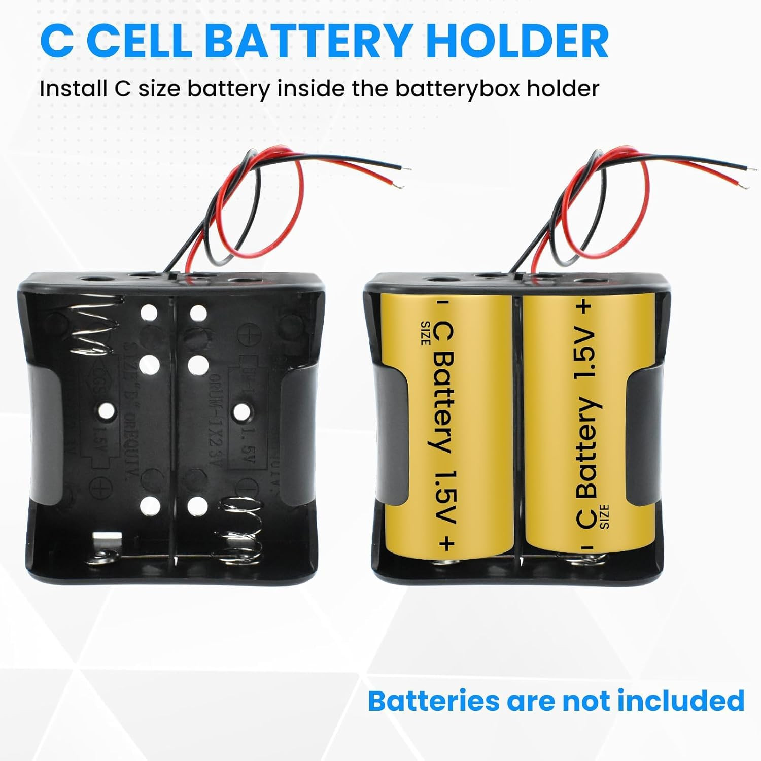 2-Pack 2X C Cell Battery Holder 3V C Size Battery Case Box with Wire Leads