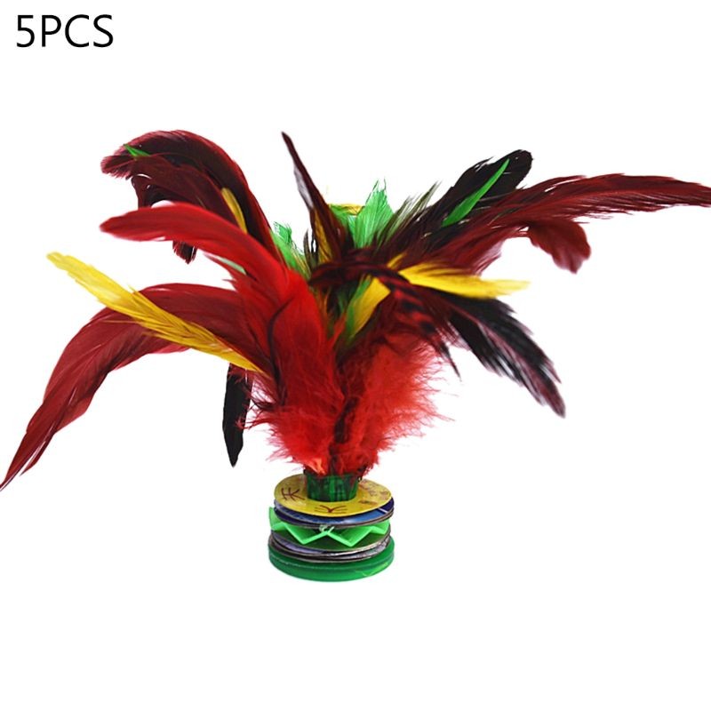 Pack of 5, Outdoor Colorful Feathers Kick Shuttlecock Chinese Jianzi Foot Toy