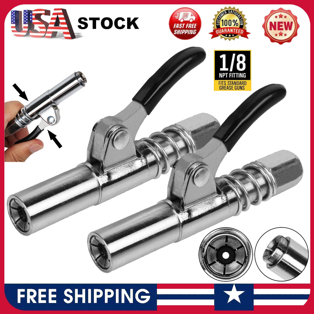 2Packs Grease Gun Coupler High-Pressure Quick Release Lock Oil Injection Nozzles