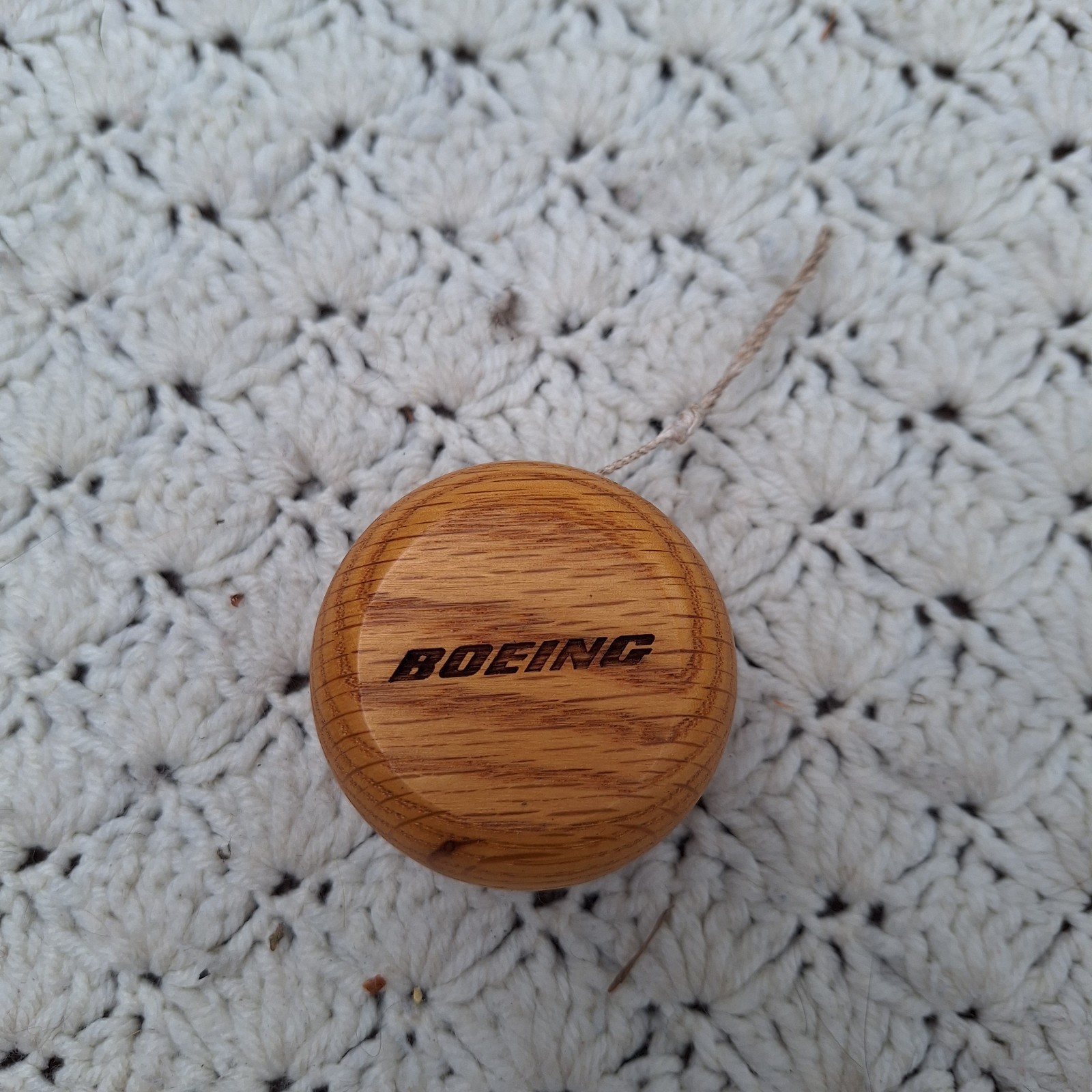 Vintage Boeing Wooden Yo-Yo Promotional Employee Item Wood Grain Brown