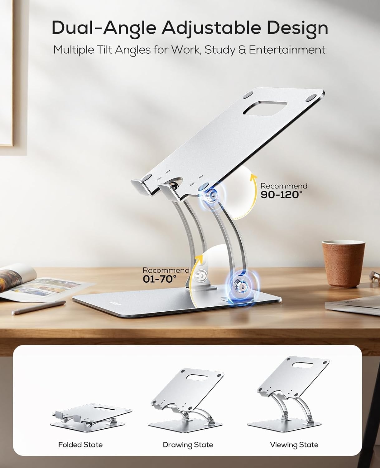 Ergonomic Adjustable Laptop Stand for Desk, Dual Foldable Computer Riser with...