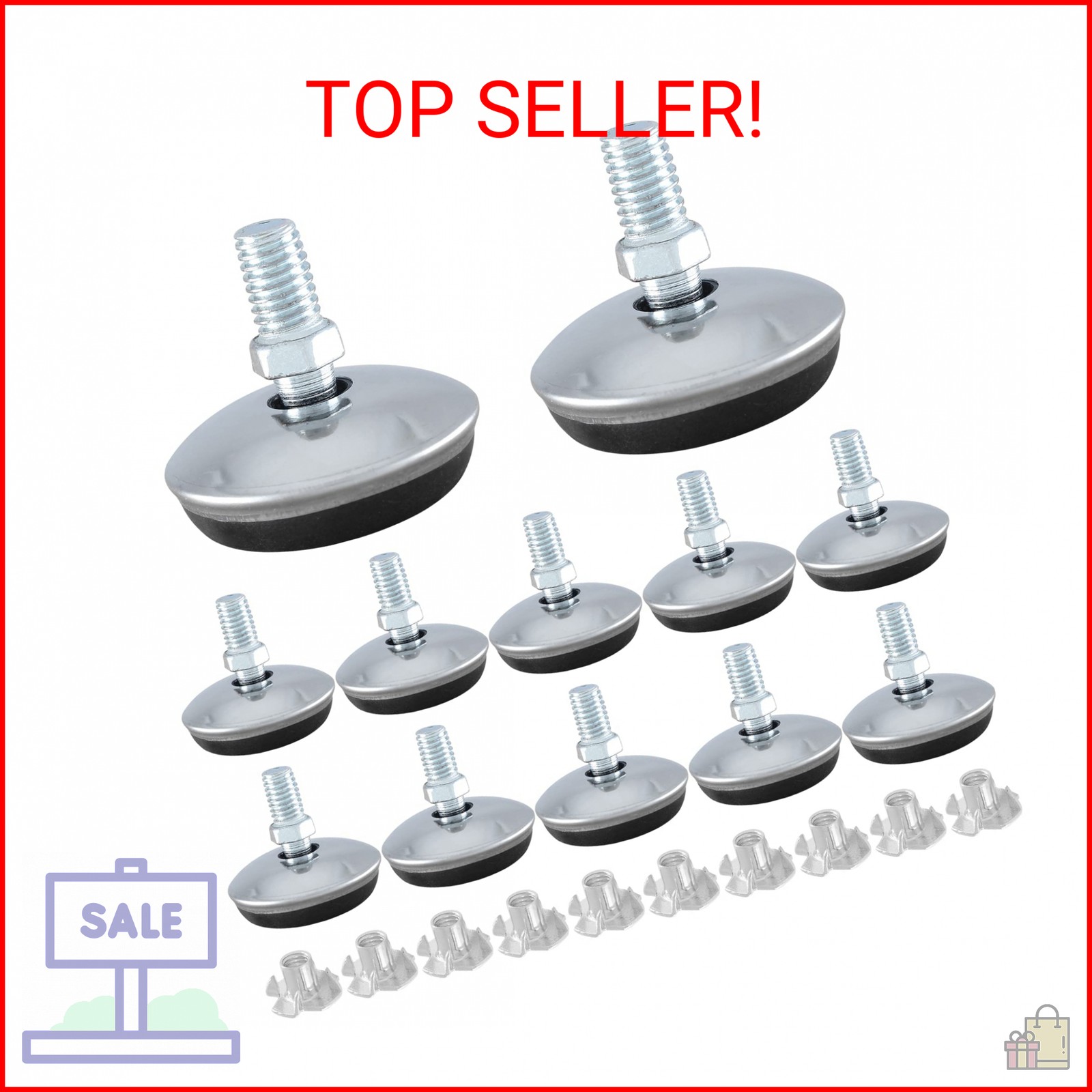 Bivethoi M8 Furniture Leveling Feet, 1-9/16 Inch OD, 12 Pack
