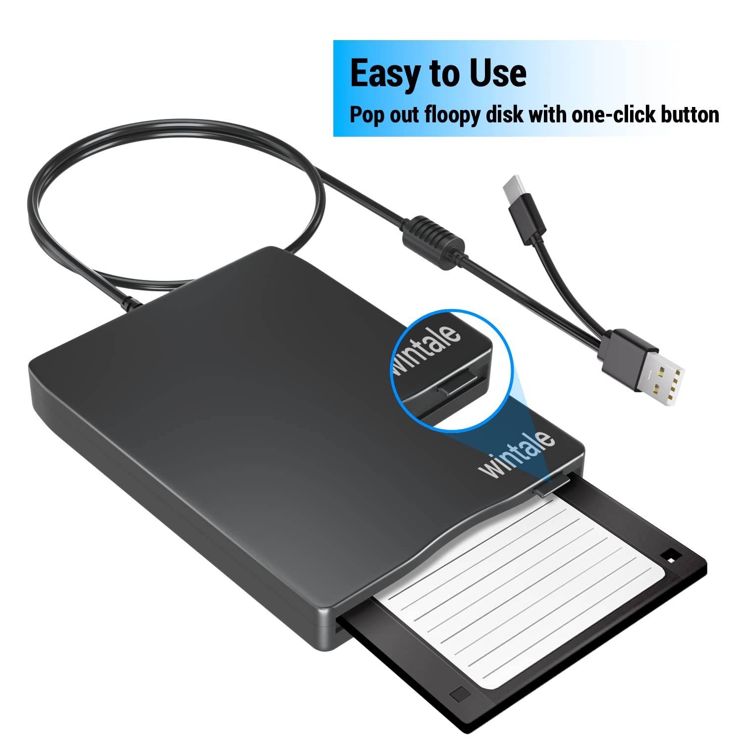 3.5 Floppy Drive USB External, Portable Floppy Disk Reader for Laptop, Plug a...