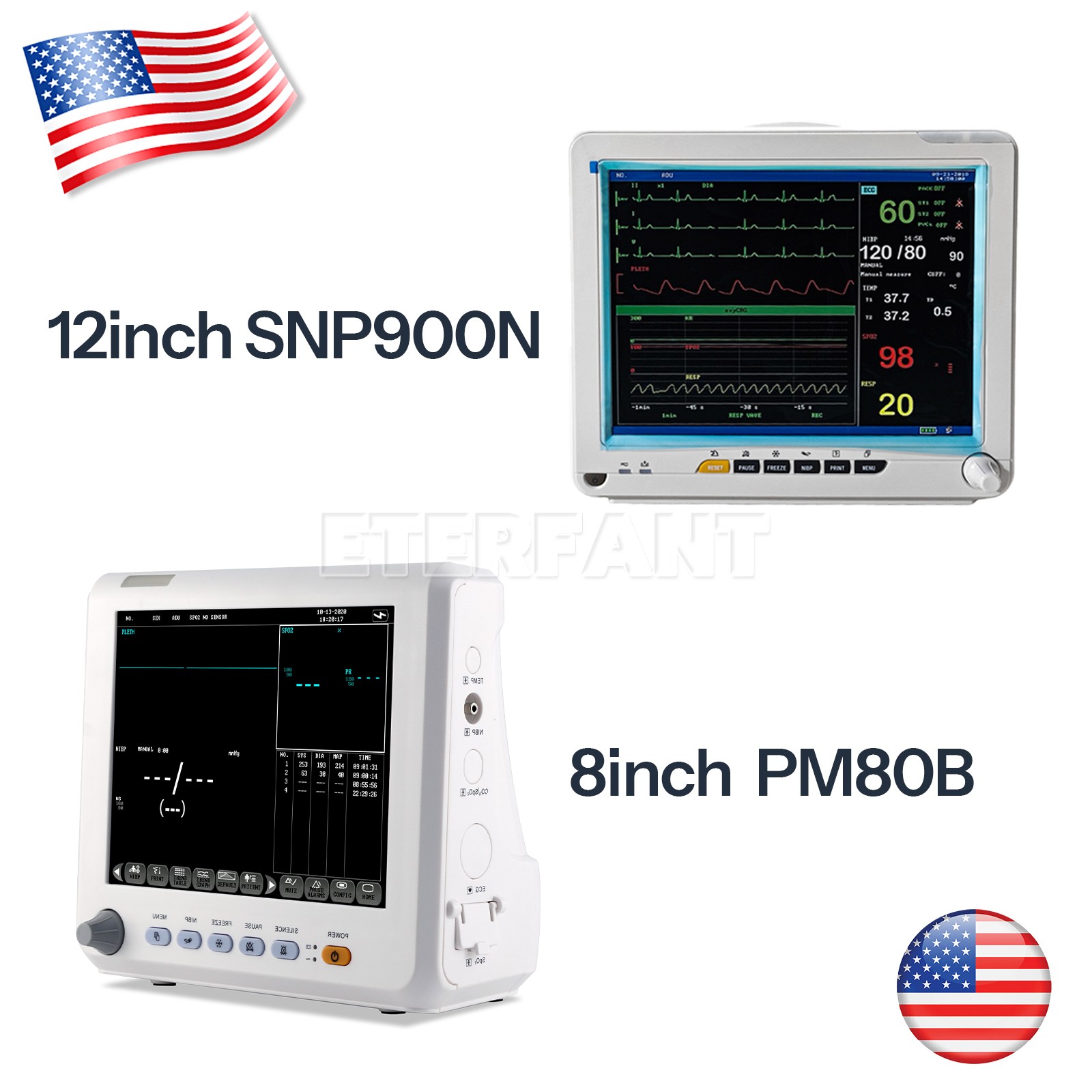 12/8 inch Patient Monitor for Hospital CCU ICU Vital Sign NIBP, SPO2, PR,TEMP
