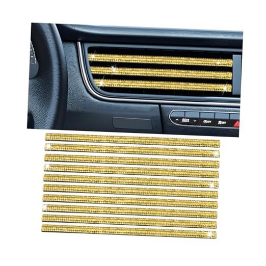 Bling Car Vent Outlet Moulding Trim, 10PCS Rhinestone Vehicle Air Gold