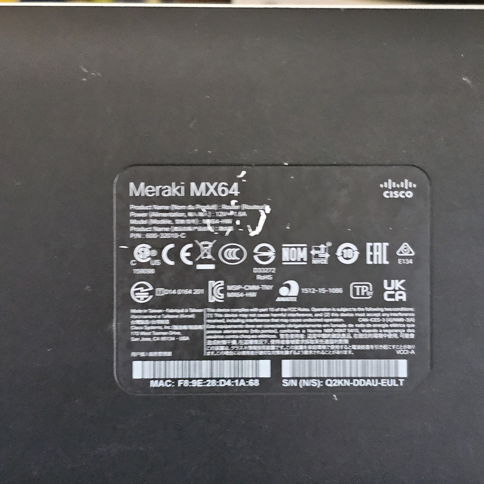 Cisco Meraki MX64 Router Cloud Managed Security (untested)