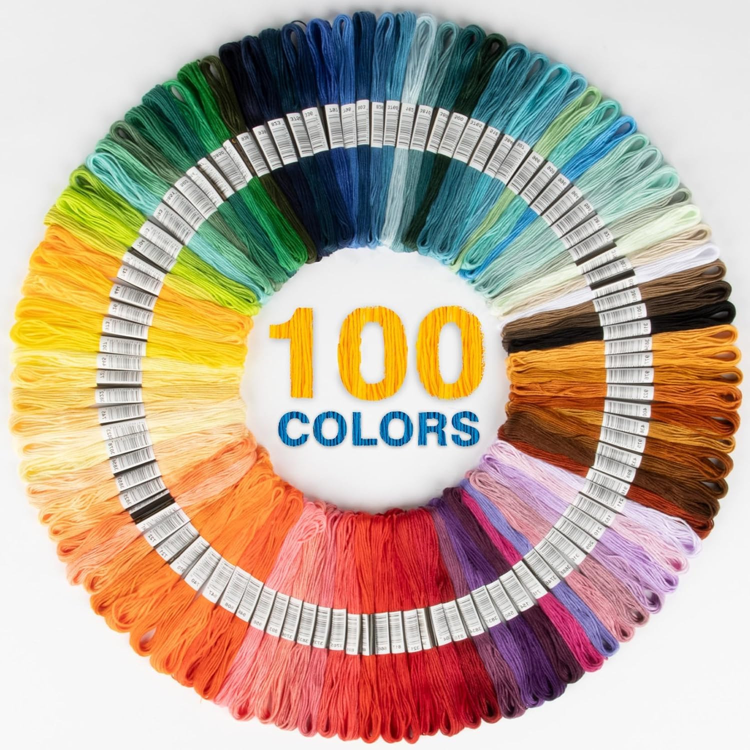 100 Colour Embroidery Thread - Rainbow Embroidery Floss Bulk for DIY Sewing & Cr