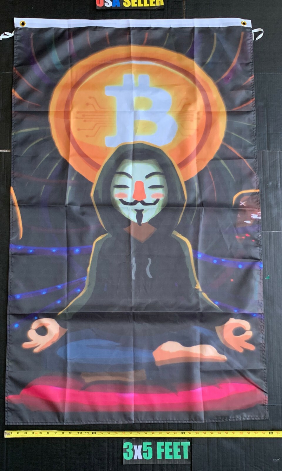 Bitcoin Flag FREE FIRST CLASS SHIP! Bitcoin Meditation Dogecoin USA Sign 3x5'