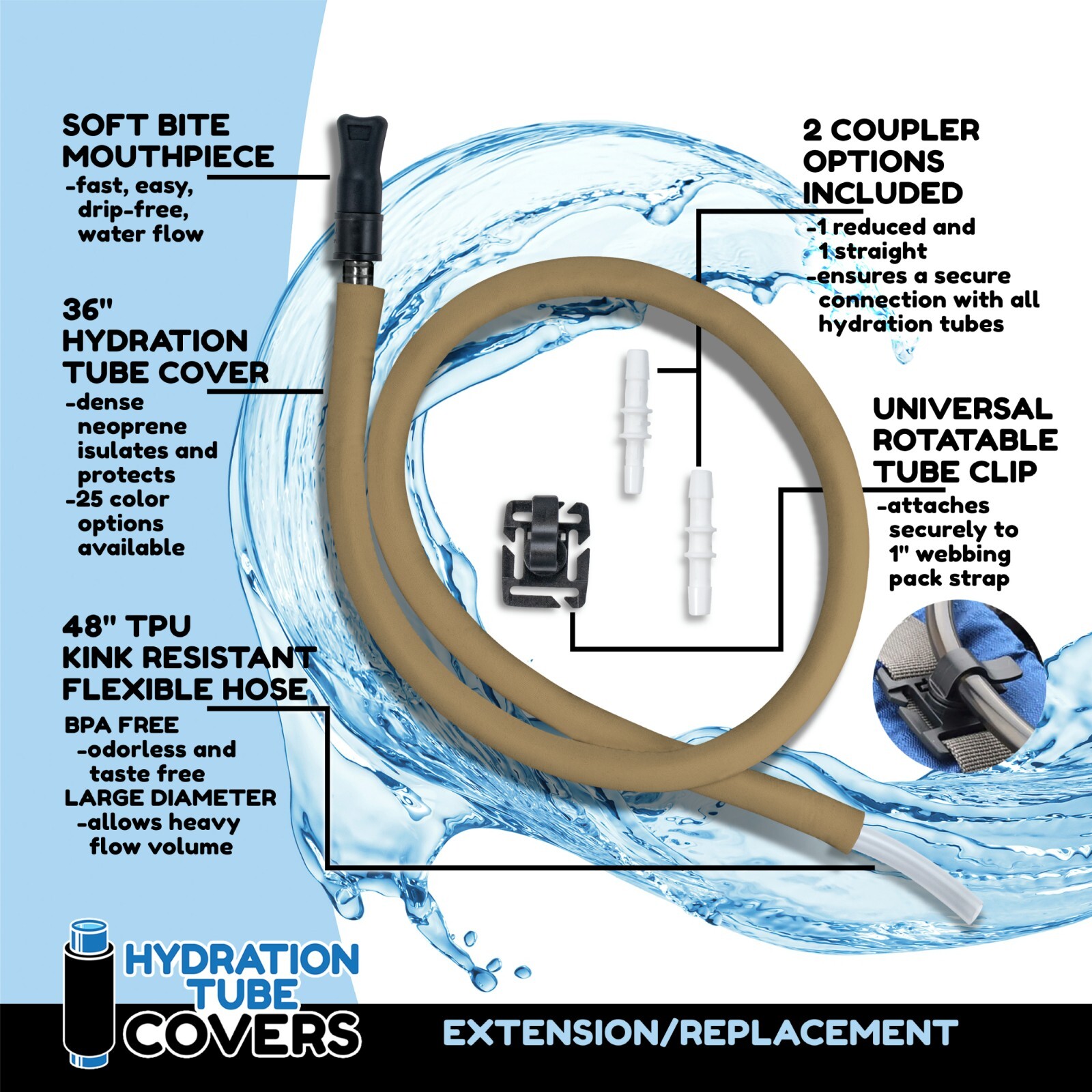 Hydration Pack Water Bladder Drink Tube Replacement or Extension Kit