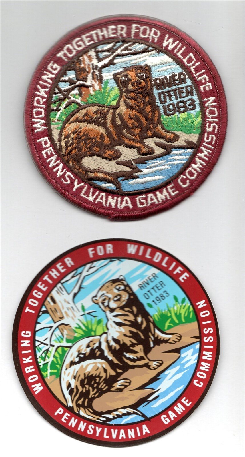 1983 PA GAME COMM WORKING TOGETHER FOR WILDLIFE RIVER OTTER 4" PATCH WITH DECAL