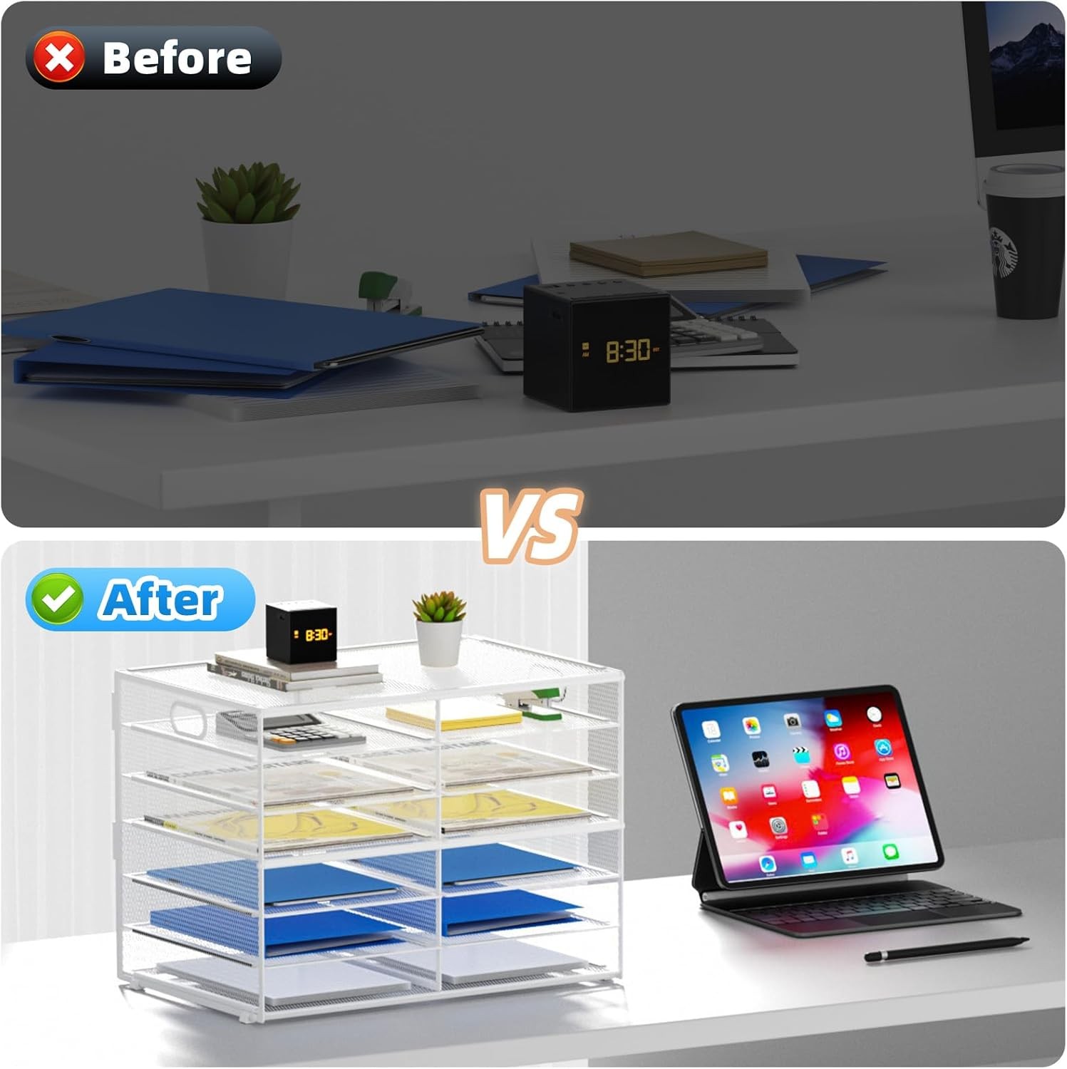 12 Compartments Paper Organizer Desk Mesh Literature Organizer Mail File Sorter