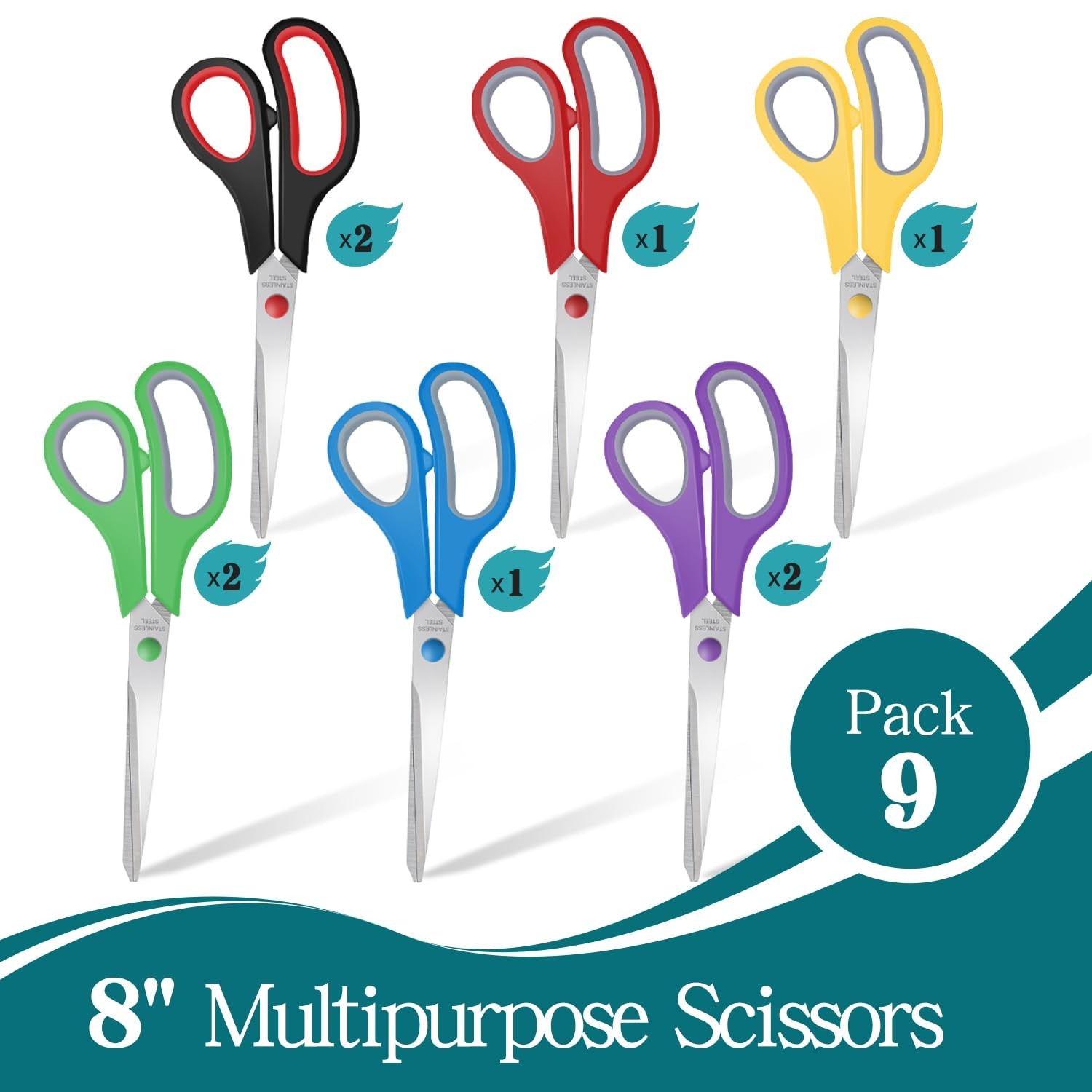 9 Packs 8" Sewing Craft Scissors Bulk,Multipurpose Heavy Duty Sharp Paper Sci...