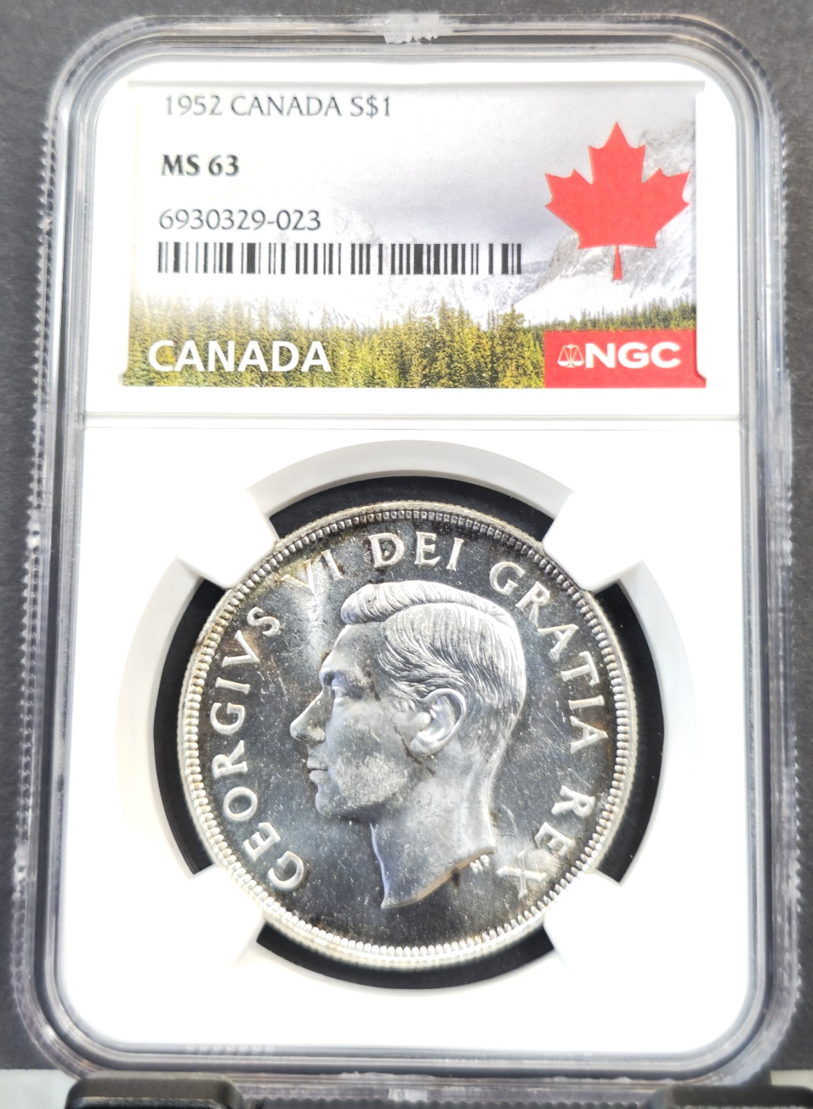 1952 CANADA SILVER 1 DOLLAR $1 GEORGE VI WITH WATER LINES NGC MS 63 RARE BEAUTY
