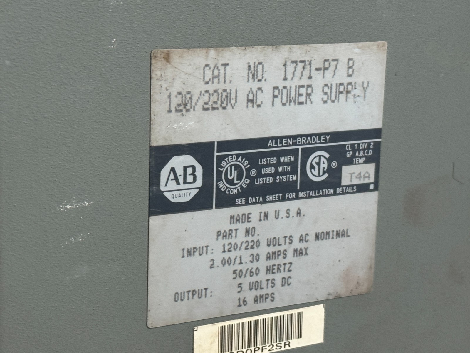 USED Allen Bradley 1771-P7B Power Supply