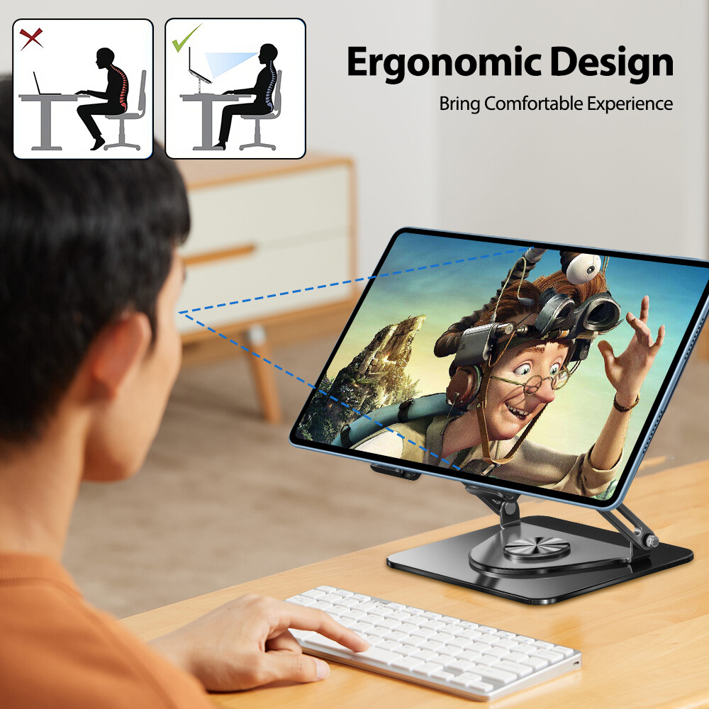 Ergonomic Foldable Laptop Riser Holder Stand Adjustable w/ 360° Rotating Bracket