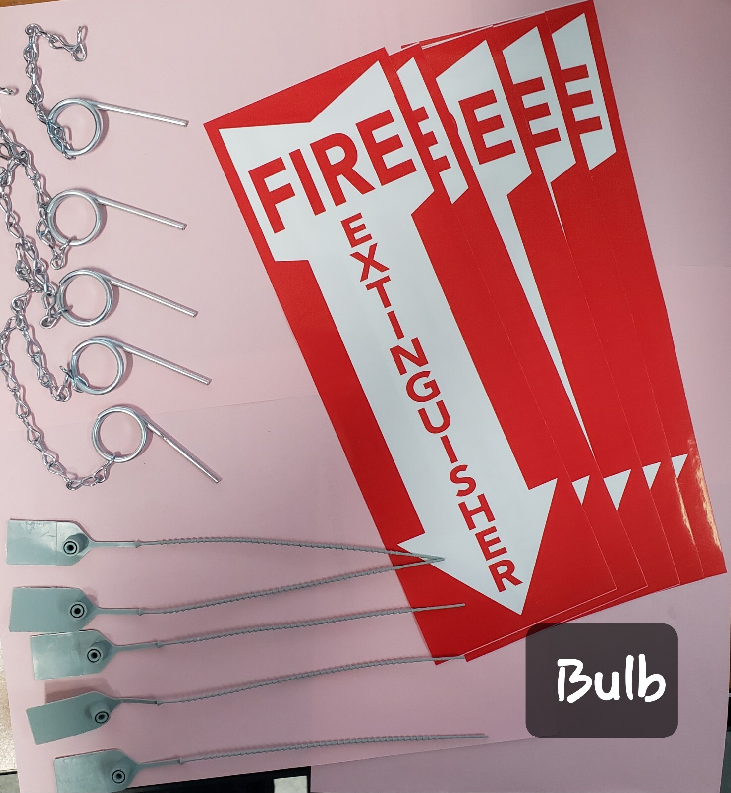 🤡🔥🧯5 Fire Extinguisher Pull Pin w/ Chain w/5 Tamper Proof  Seal & FIRE SIGN🤡