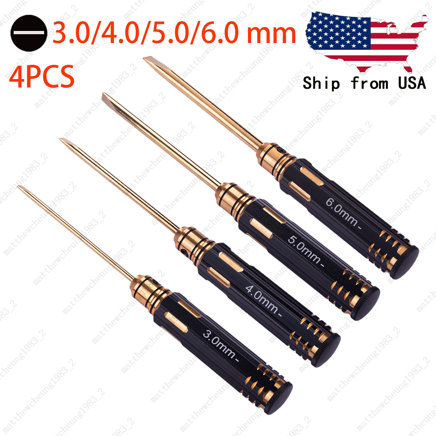 4PCS Easy-Use Adjustable Slotted Screwdriver for RC Cars-3.0-6.0mm-Titanium-Gold