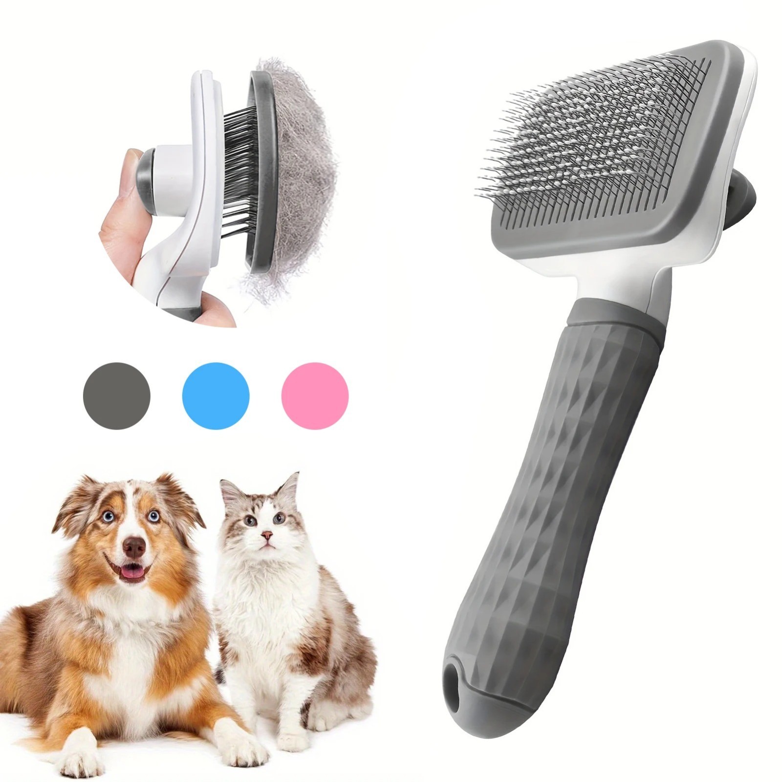 Self Cleaning Pet Slicker Brush Cat Dog Hair Removal Grooming Comb Tool