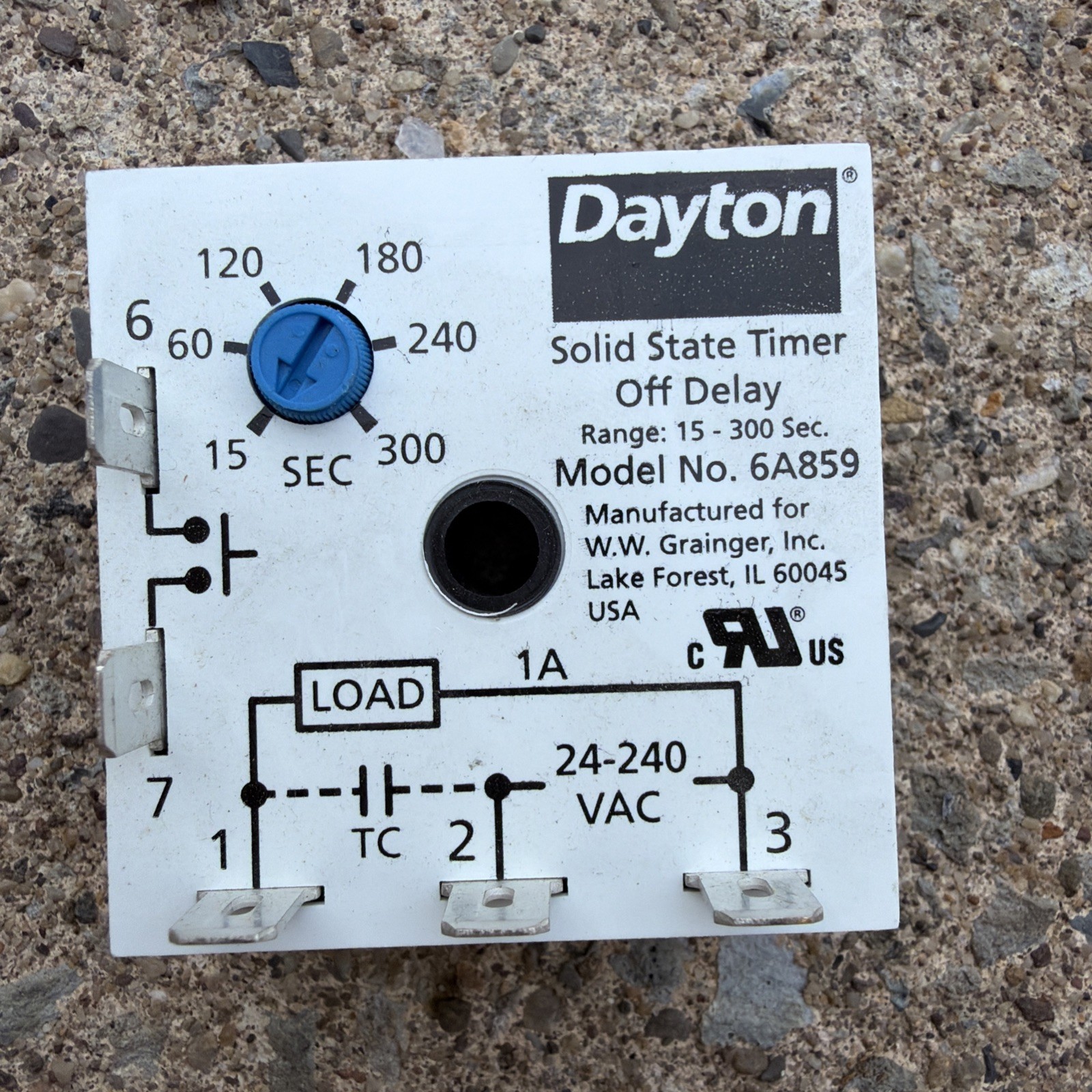 Dayton 6A859 Solid State Timer Off Delay. 15 - 300 Sec.