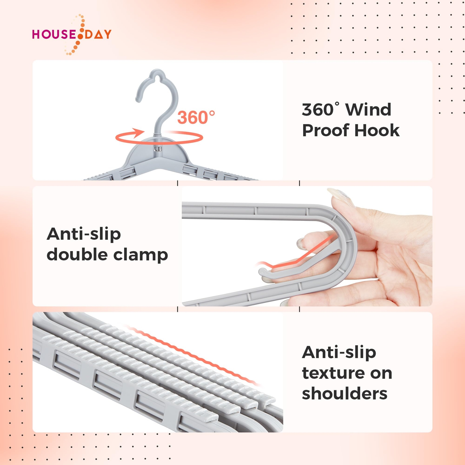 4 Pack Gray Extra Large Adjustable Hangers 360 Rotating Hook Heavy Duty