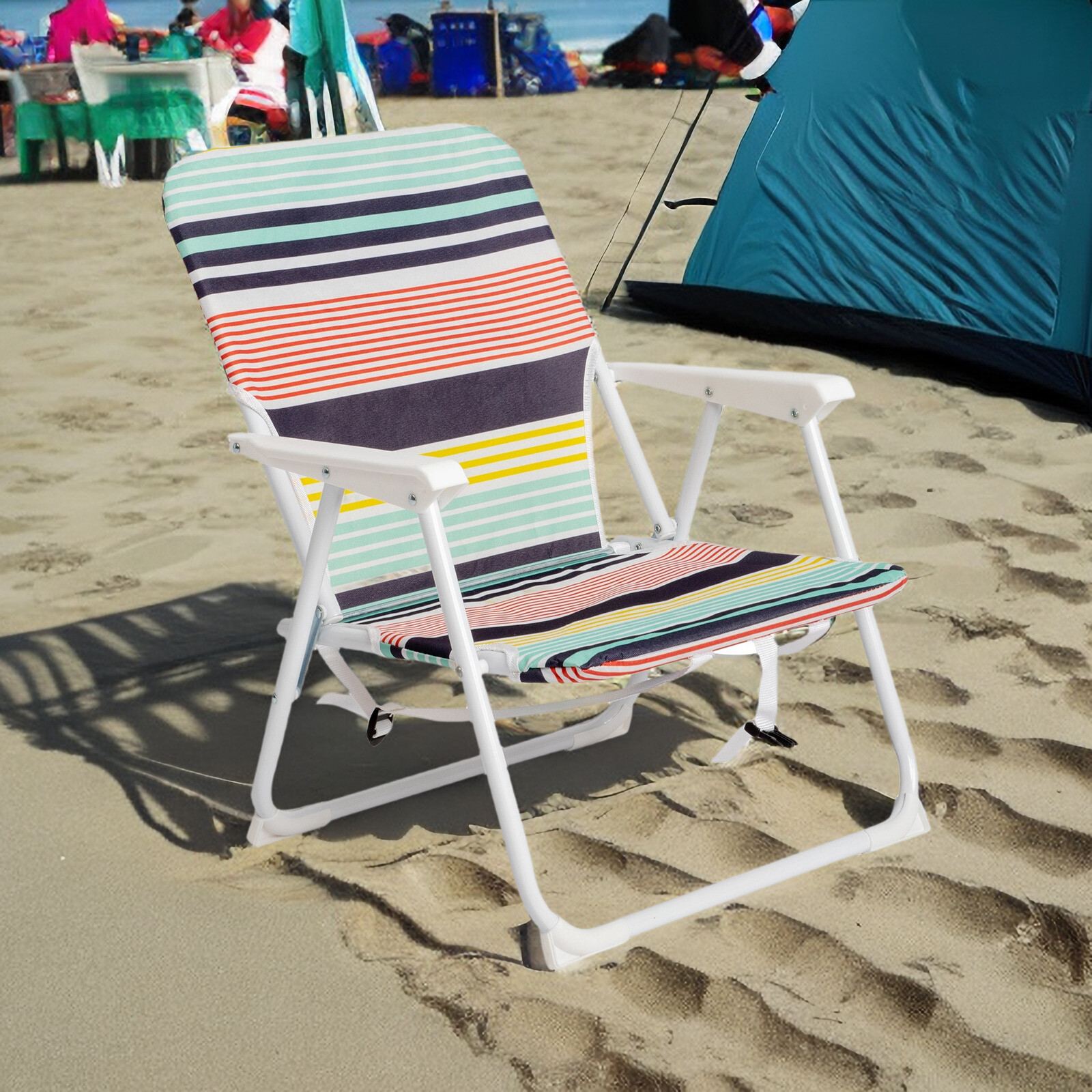 Folding Beach Chair - Fabric, White Metal Frame, Lightweight & Multicolor