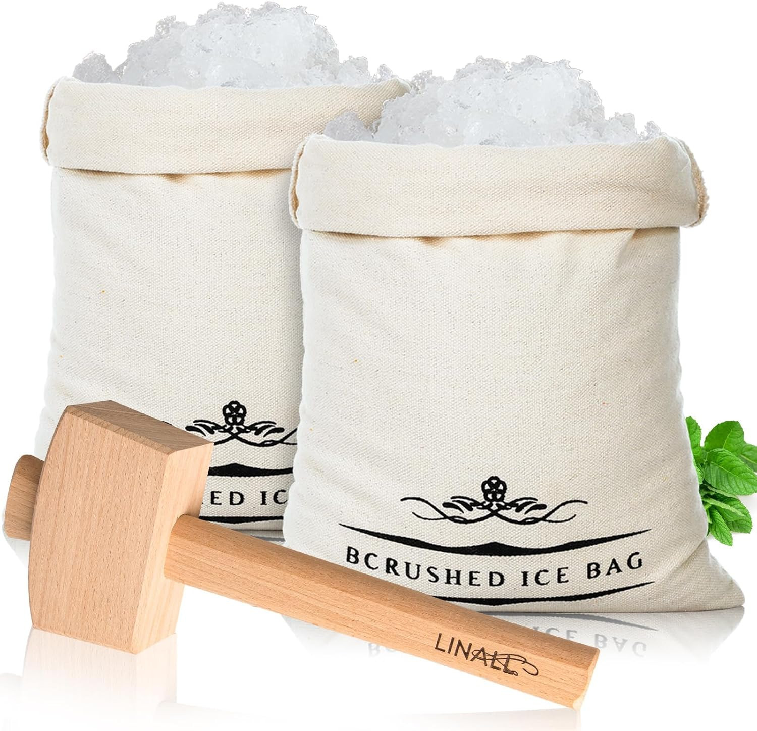 Lewis Ice Bag and Mallet for Crushed Ice, Canvas Bag & Wooden Mallet Bar Tools B