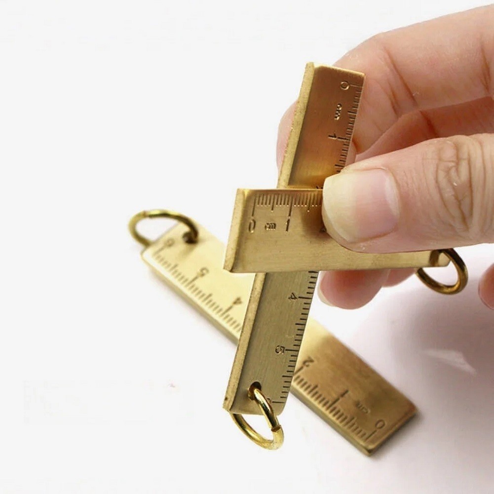 Compact Engraved Brass Ruler 60mm Keychain Measuring Tool Finish