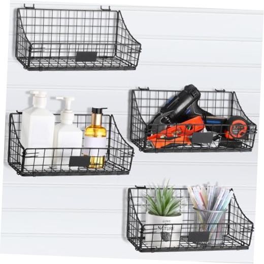 4 Pcs Slatwall Baskets with Hooks Wire Hanging Basket Black Wall Basket