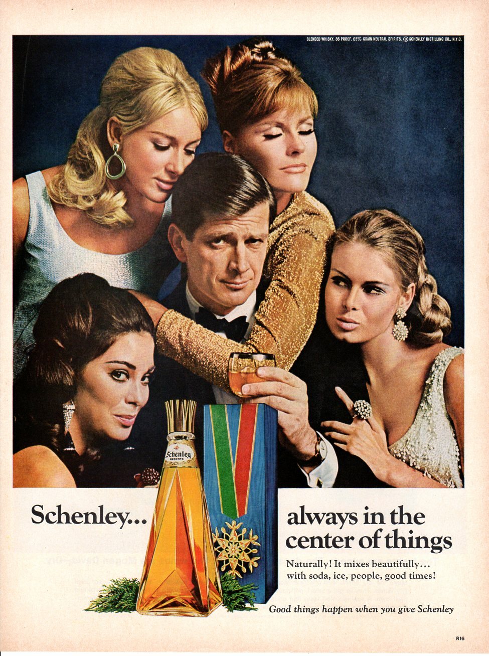 Vintage advertising print Alcohol Schenley Reserve Center Beautifully Girls 1966