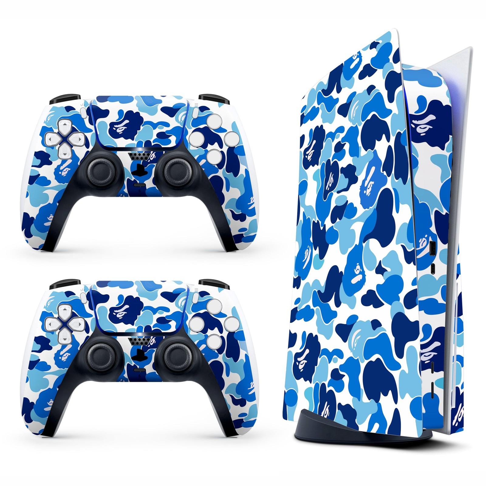 Skin Sticker for Game Console 5 Cover - Blue Camo, Compatible with Both Disc ...