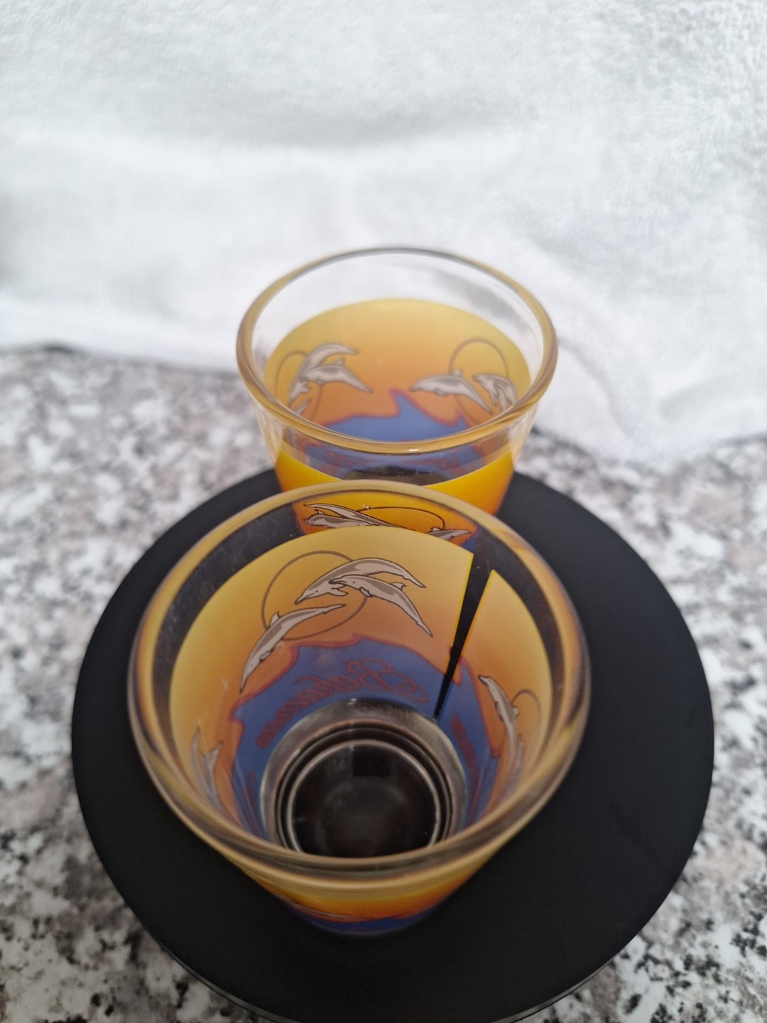 (2) Bahamas Shot Glasses Wih Dolphins And Waves