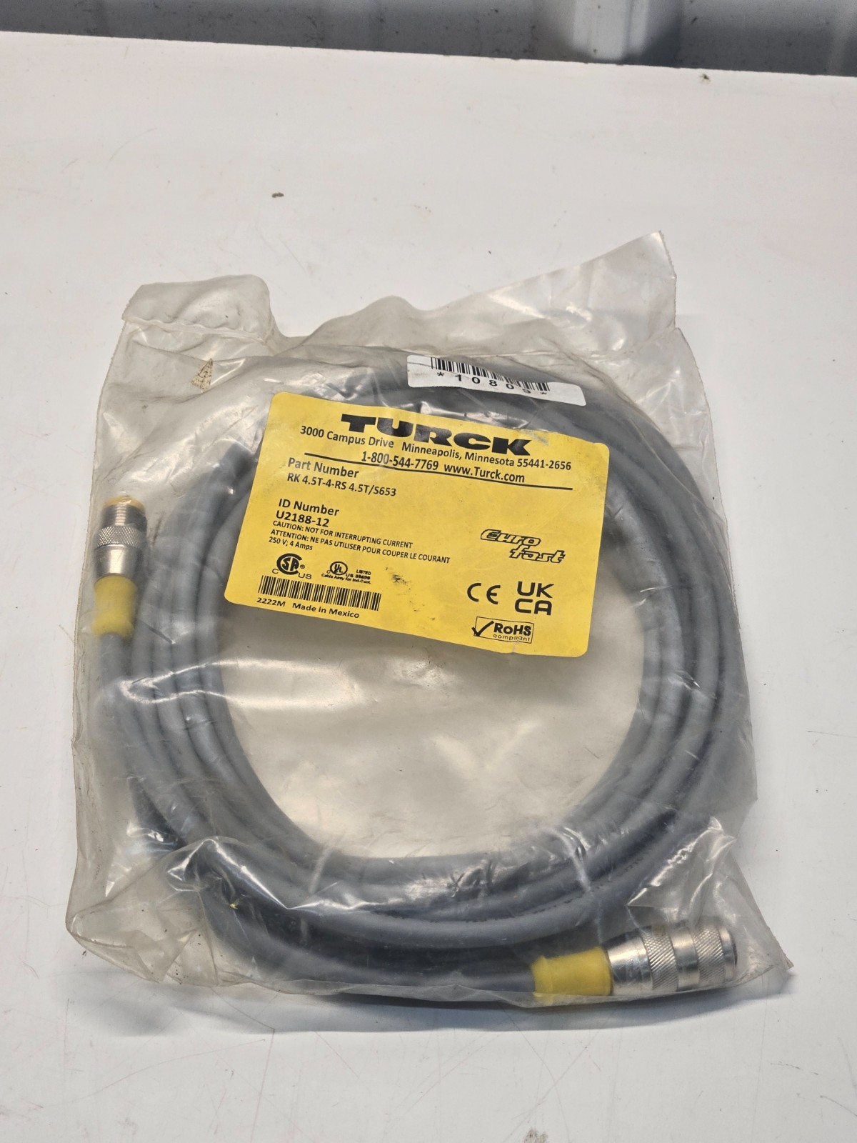 Turck Rs 4.5T-4RS 4.5T/S653 5 Pin 4M Length Eurofast U2188-12 BRAND NEW c2-10,q4