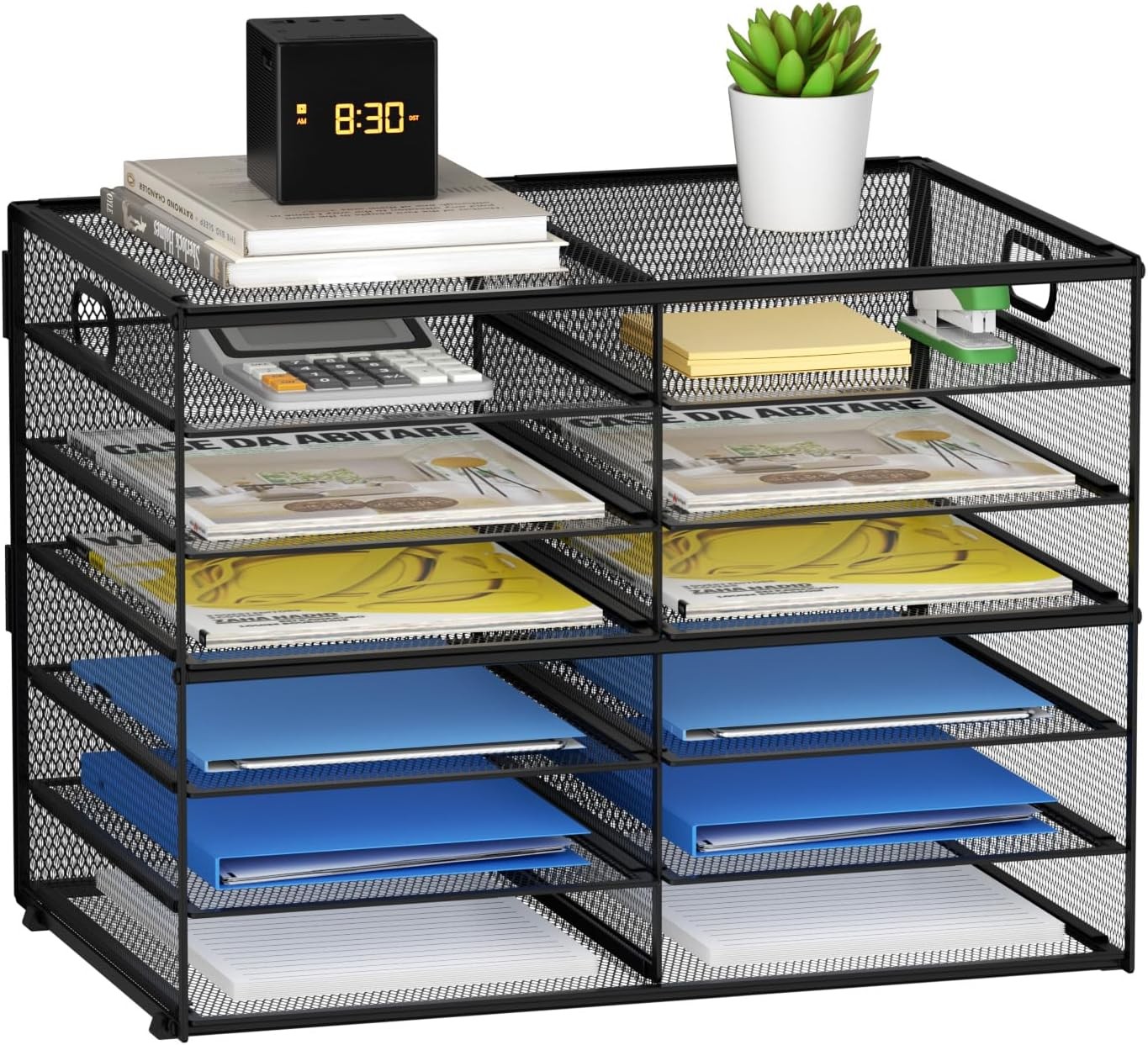 12 Compartments Paper Organizer Desk Mesh Literature Organizer Mail File Sorter