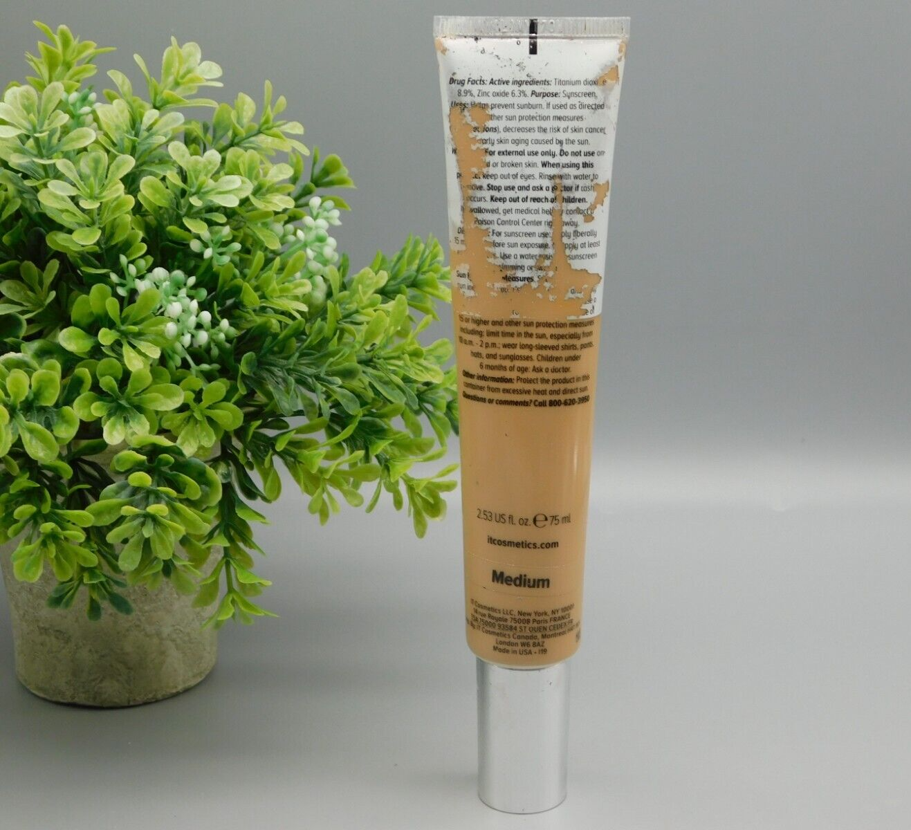 It Cosmetics Bye Bye Foundation Full Coverage Moisturizer MEDIUM 2.53 oz 90%