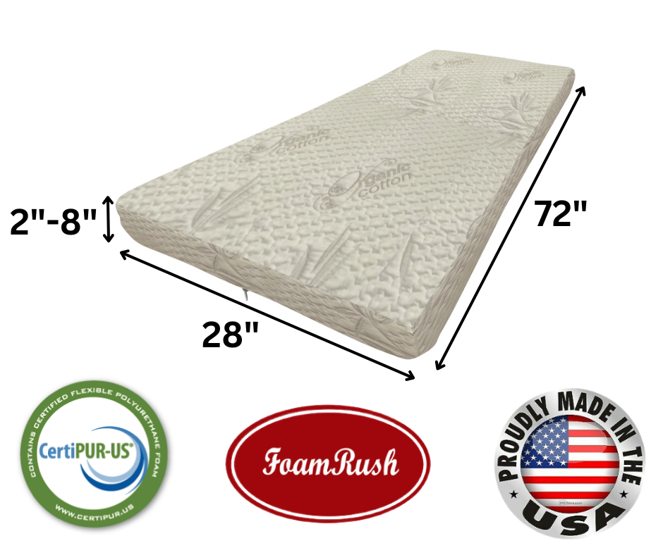 FoamRush Bunk 28" x 72" Cooling Gel Memory Foam Mattress Cotton cover and Zipper