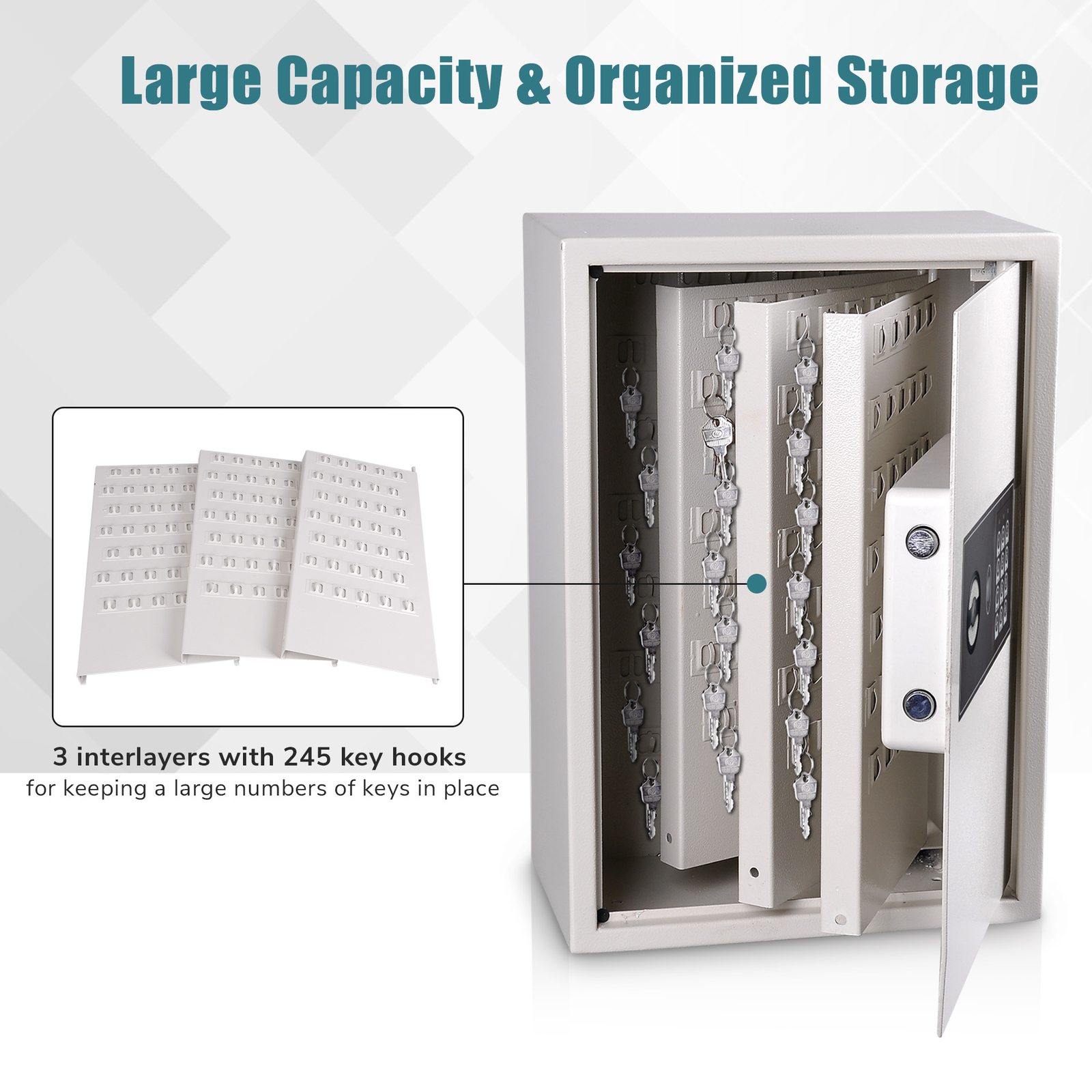 245 Hook Key Cabinet with Digital Lock Wall Mounted Safe Security Storage Box