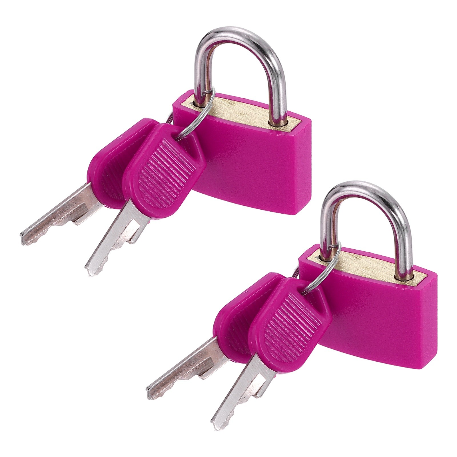 2Pcs 1-3/16" 1.4" Length Keyed Padlock ABS Covered Brass Luggage Lock Rose Red