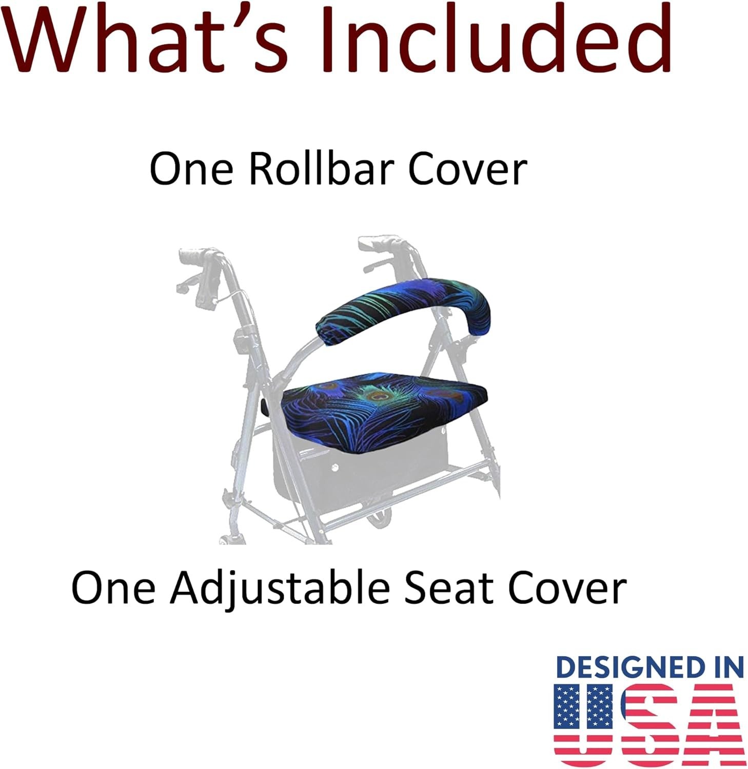 Protective Rollator Seat Cover Set with Peacock Feathers for Comfortable Use