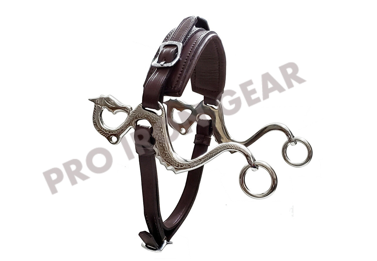 DRAGON Hackamore Bitless Horse Bit English Western Adjustable Leather (BROWN)