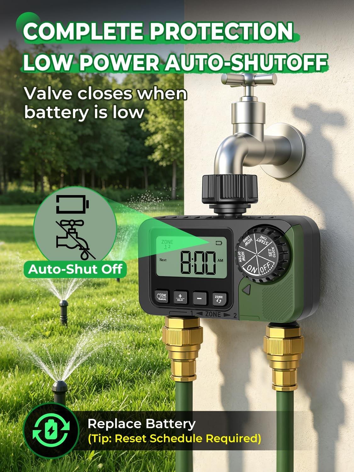 Ggaqhlk Sprinkler Timer 2 Outlets Programmable Water Hose Timer Rain
