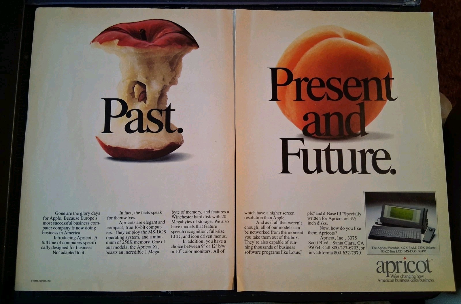 Apricot Portable Computer Vintage Print Ad 1985 16x11