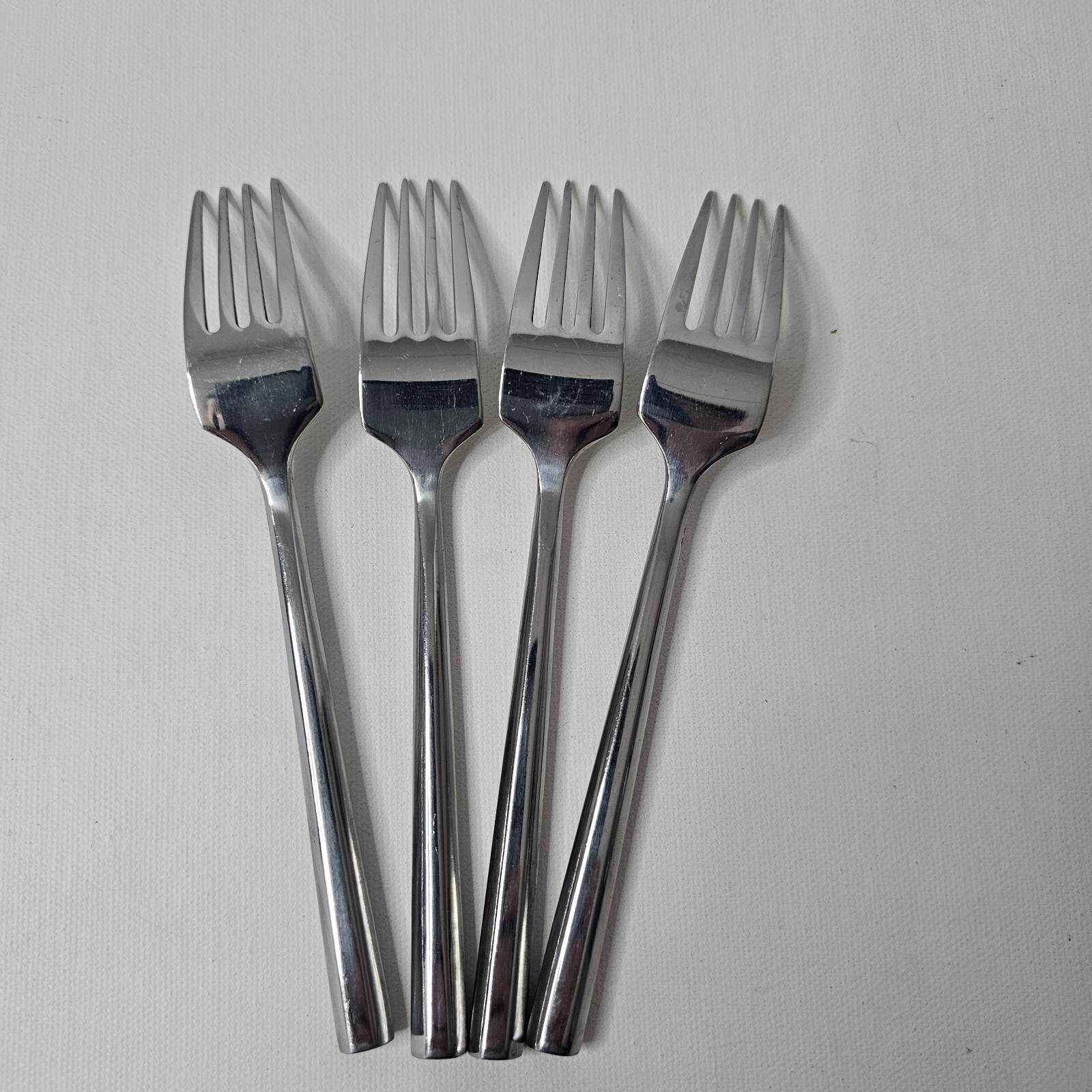 Hampton Salad Fork Stainless Lot of 4 Hexagonal Handle Flatware Glossy