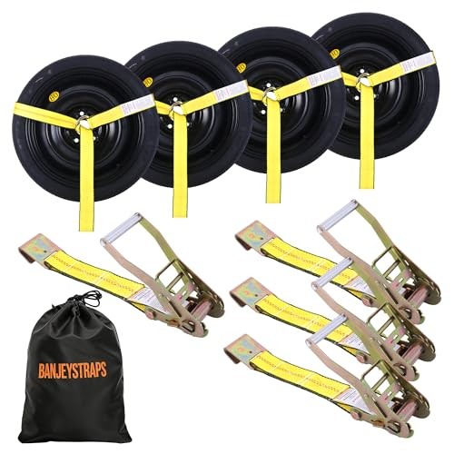 2" x 10 FT Lasso Wheel Straps (4-Pack) - High Visibility No-Wrap Tie Yellow